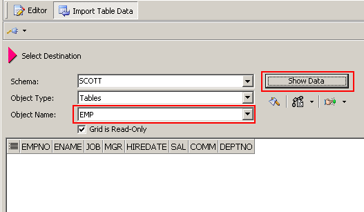 Import Table Data 실행
